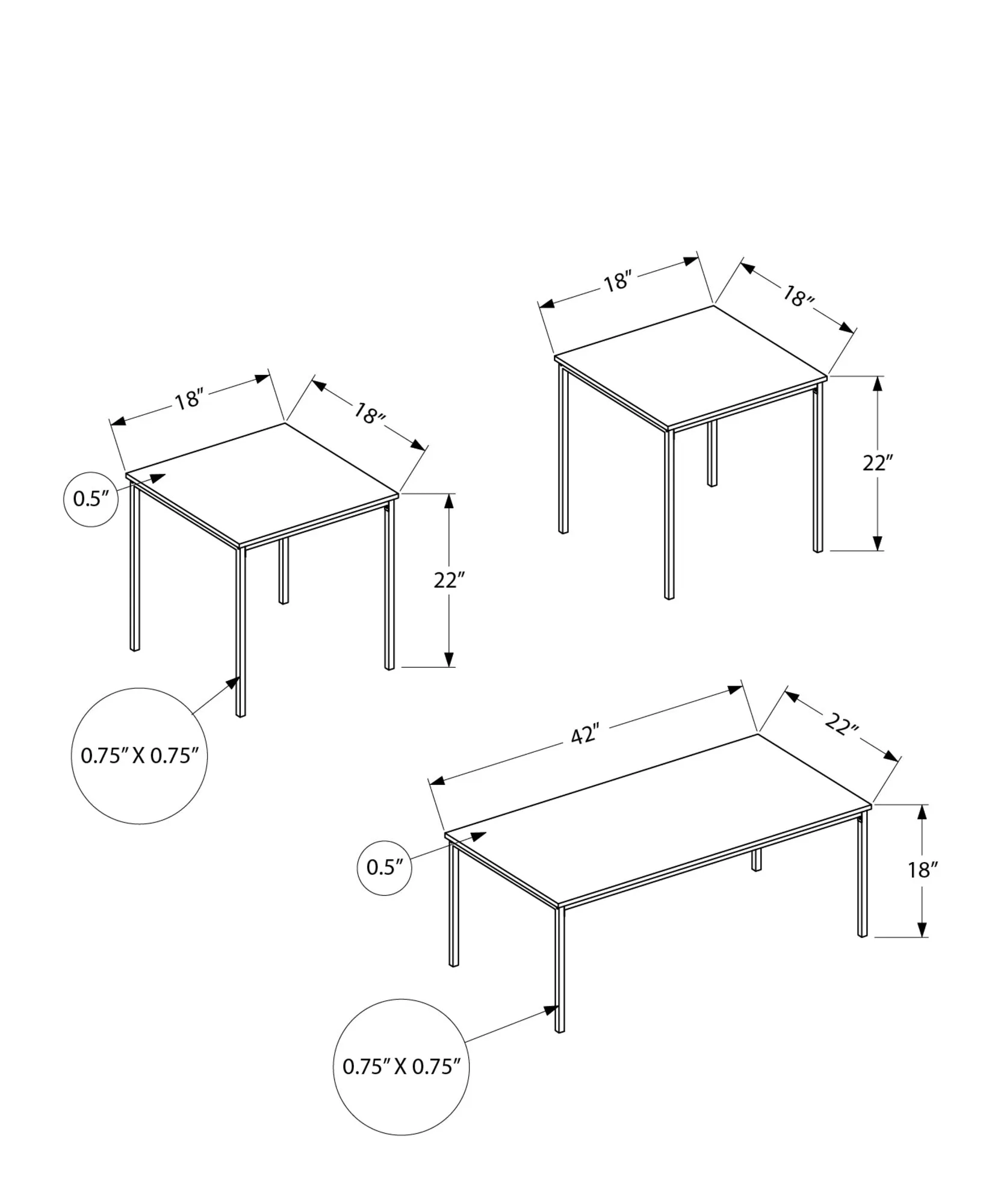 3pcs Coffee & End Table Set, Black Metal & Grey Laminate, Contemporary