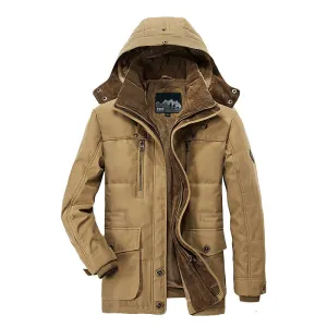 Aidase New Men's Casual Jacket Fashion Winter Parkas Male Fur Trench Thick Overcoat Heated Jackets Cotton Warm Coats Long-sleeved