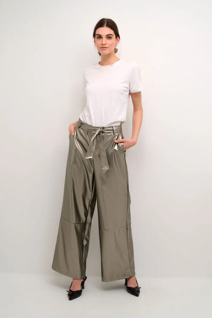 ANTIQUE GOLD BELTED WIDE LEG PANT