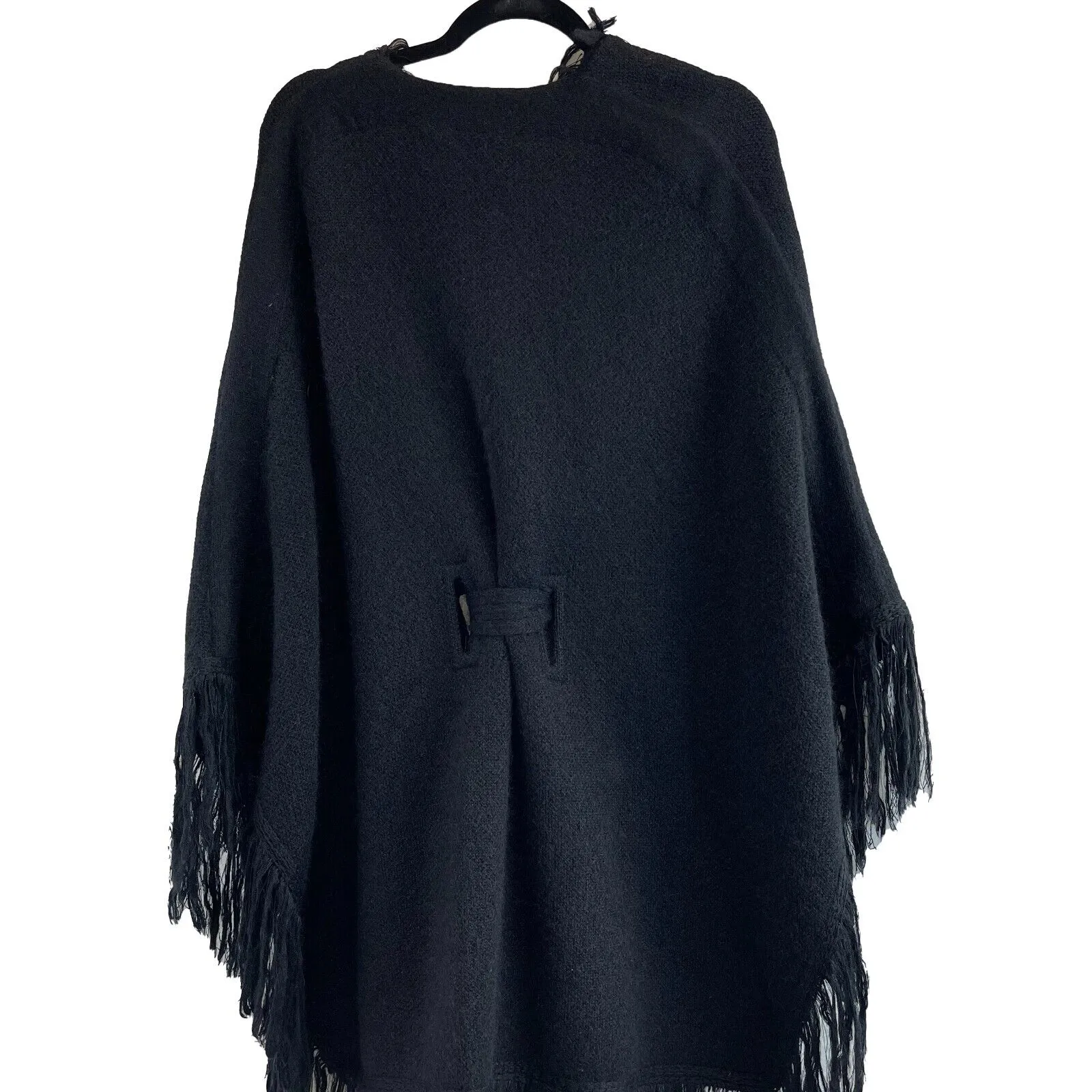 Balmain Pristine Tie Up Poncho Belt and Fringe Black 34 US 2 PRISTINE