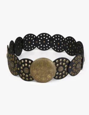 Black Boho Studded Disc Belt