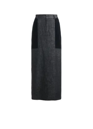 BLACK DENIM  WOOL JERSEY RIB TIGHT SKIRTS