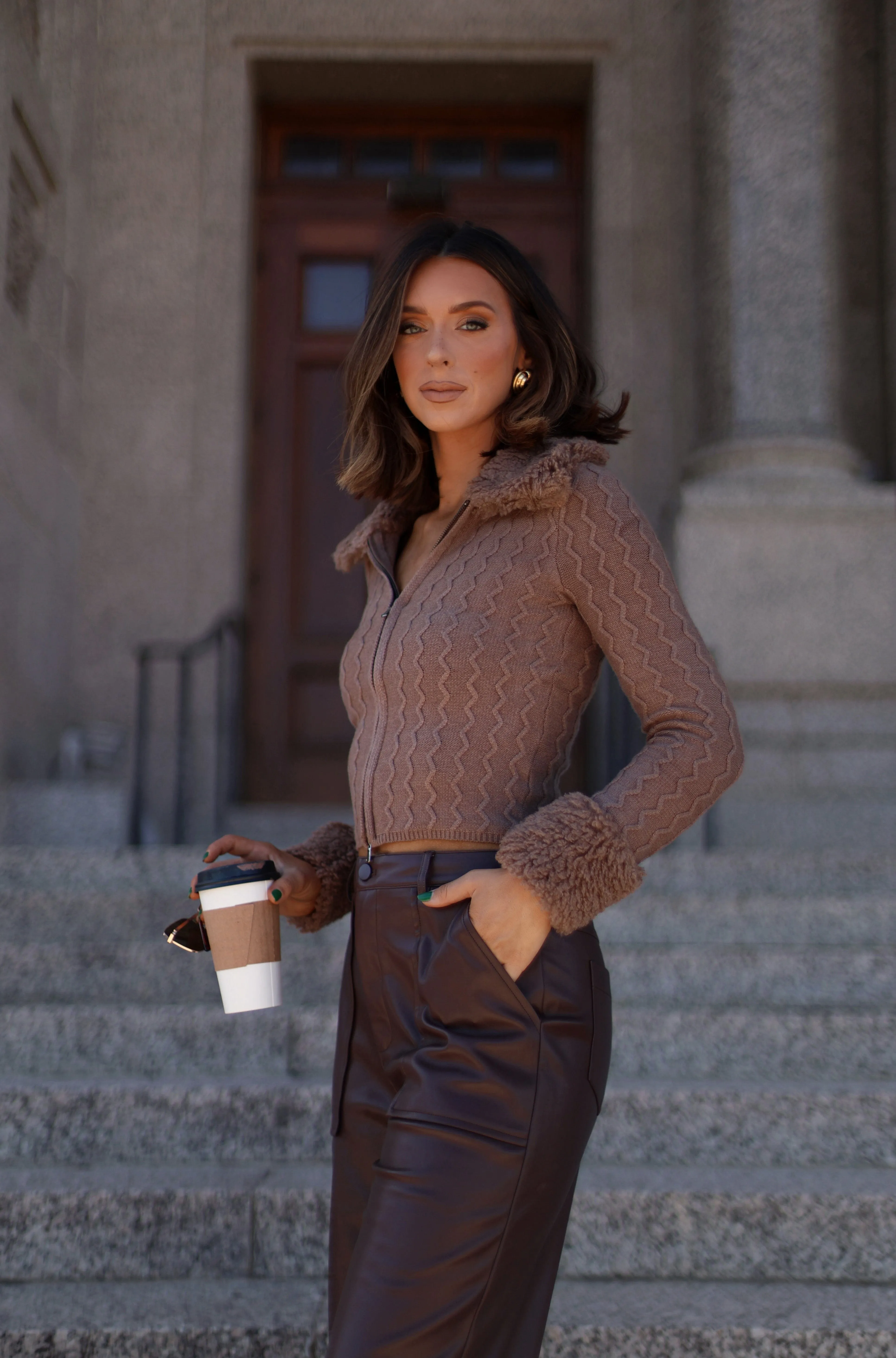 Brown Fur Cardigan Sweater