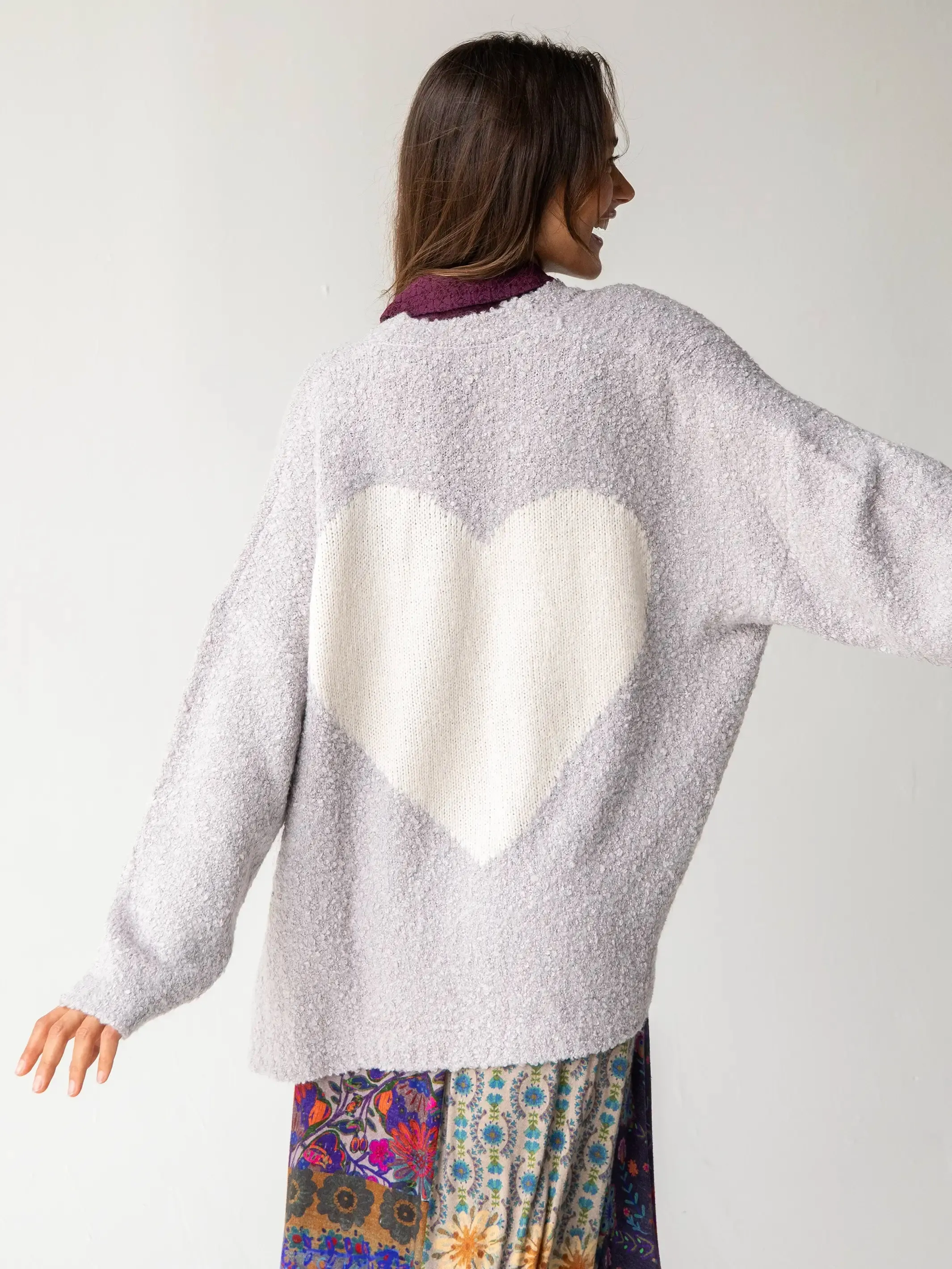 Calla Jacquard Cardigan Sweater - Cream Heart