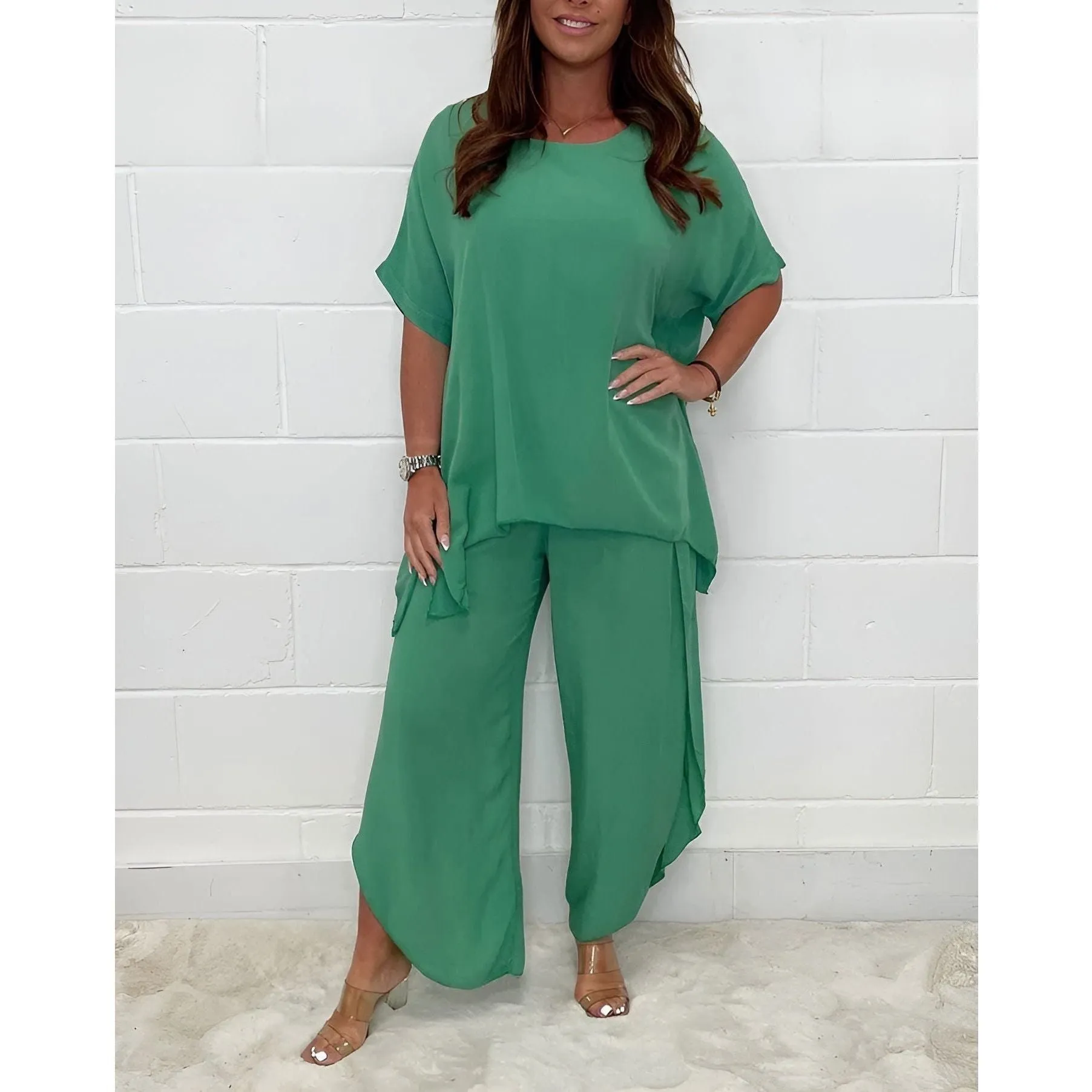 Carina Set - Sommerschickes Zweiteiliges Set für Frauen (Oversized Top   Ankle Pants)