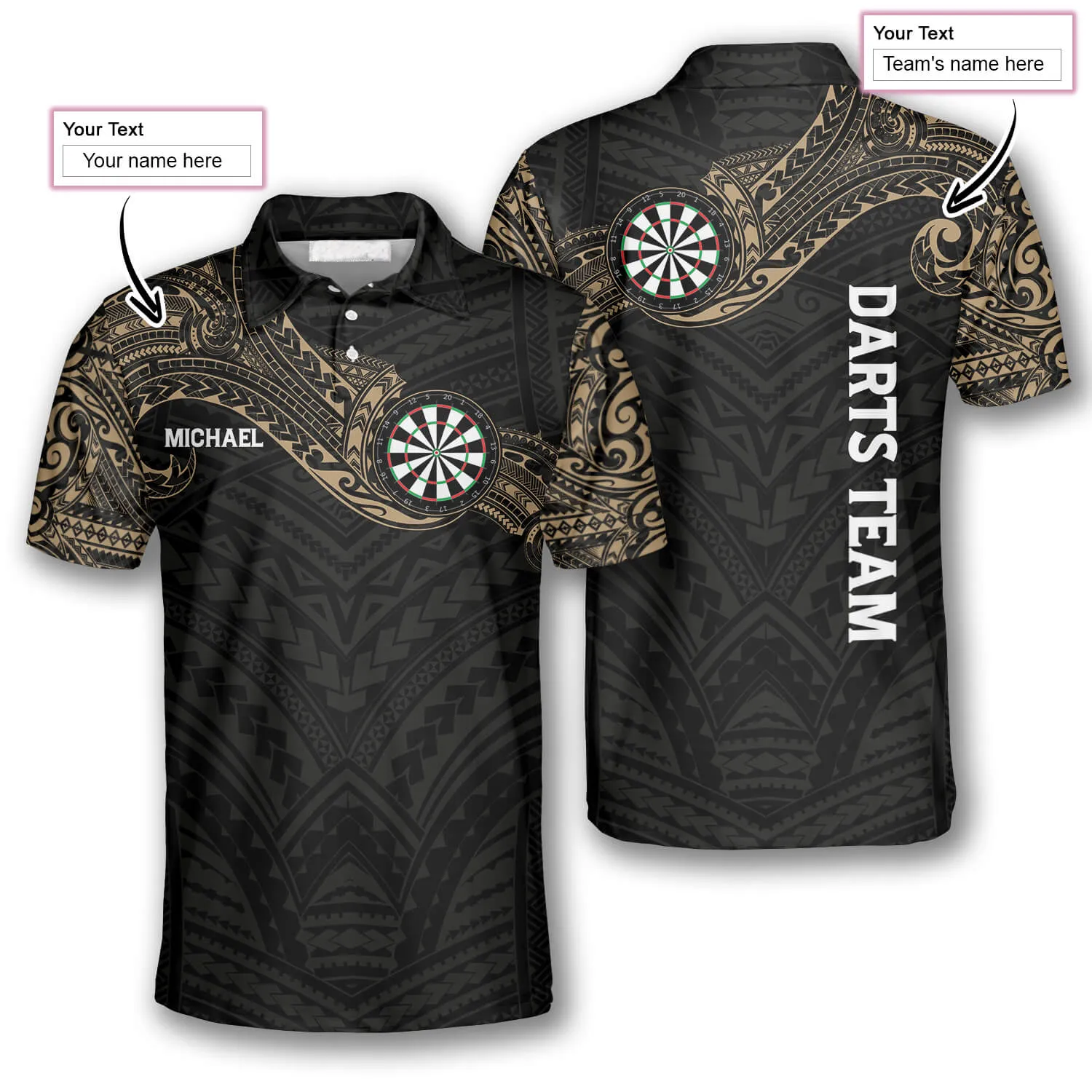 Classy Dark Tribal Tattoo Custom Darts Shirts for Men, Dart Team Uniform