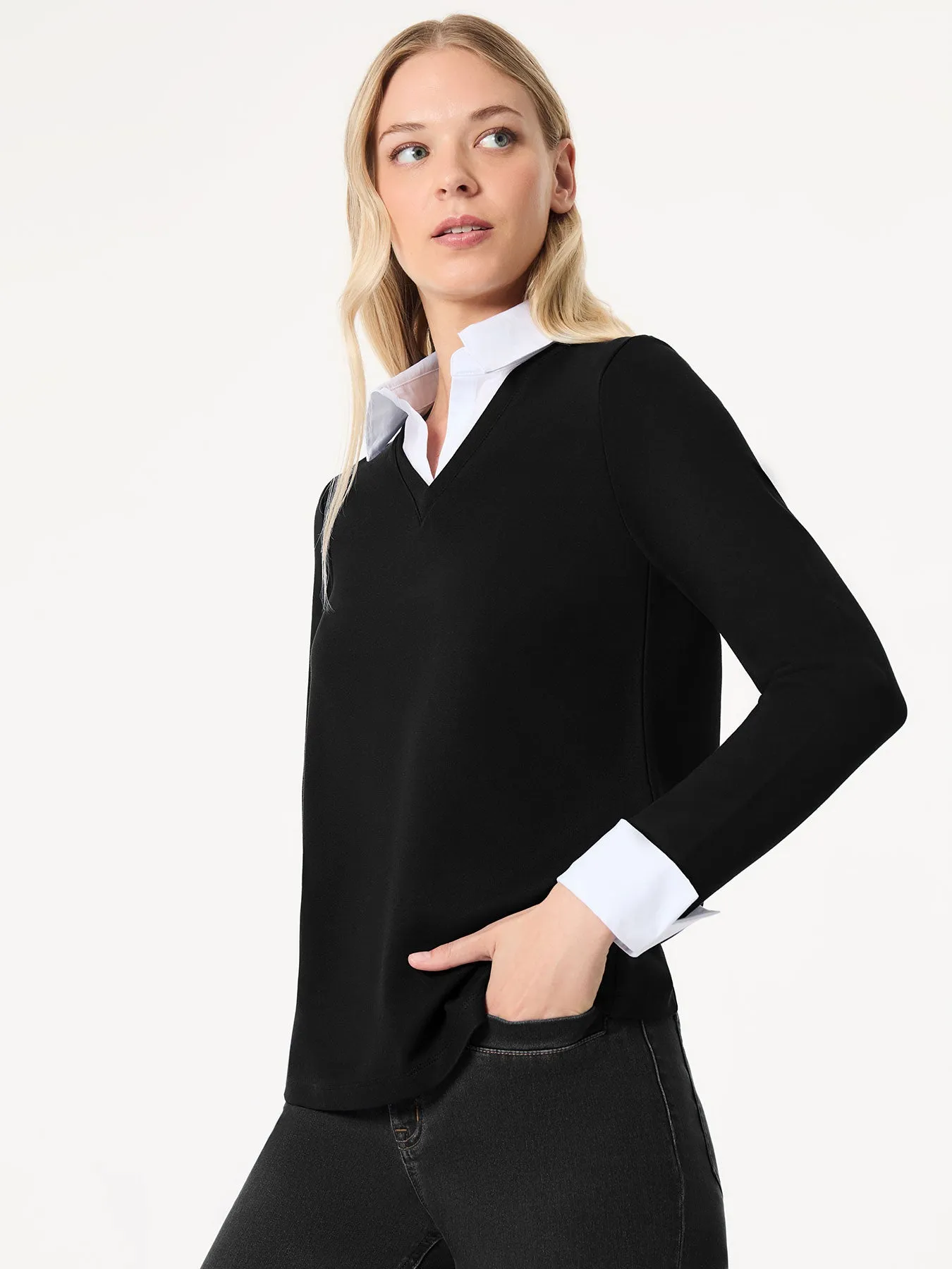 Collared Twofer Layered-Look Top