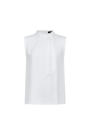 Crepe Stand Collar Blouse With Detachable Tie