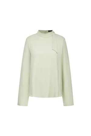 Crepe Stand Collar Blouse With Tie Detail