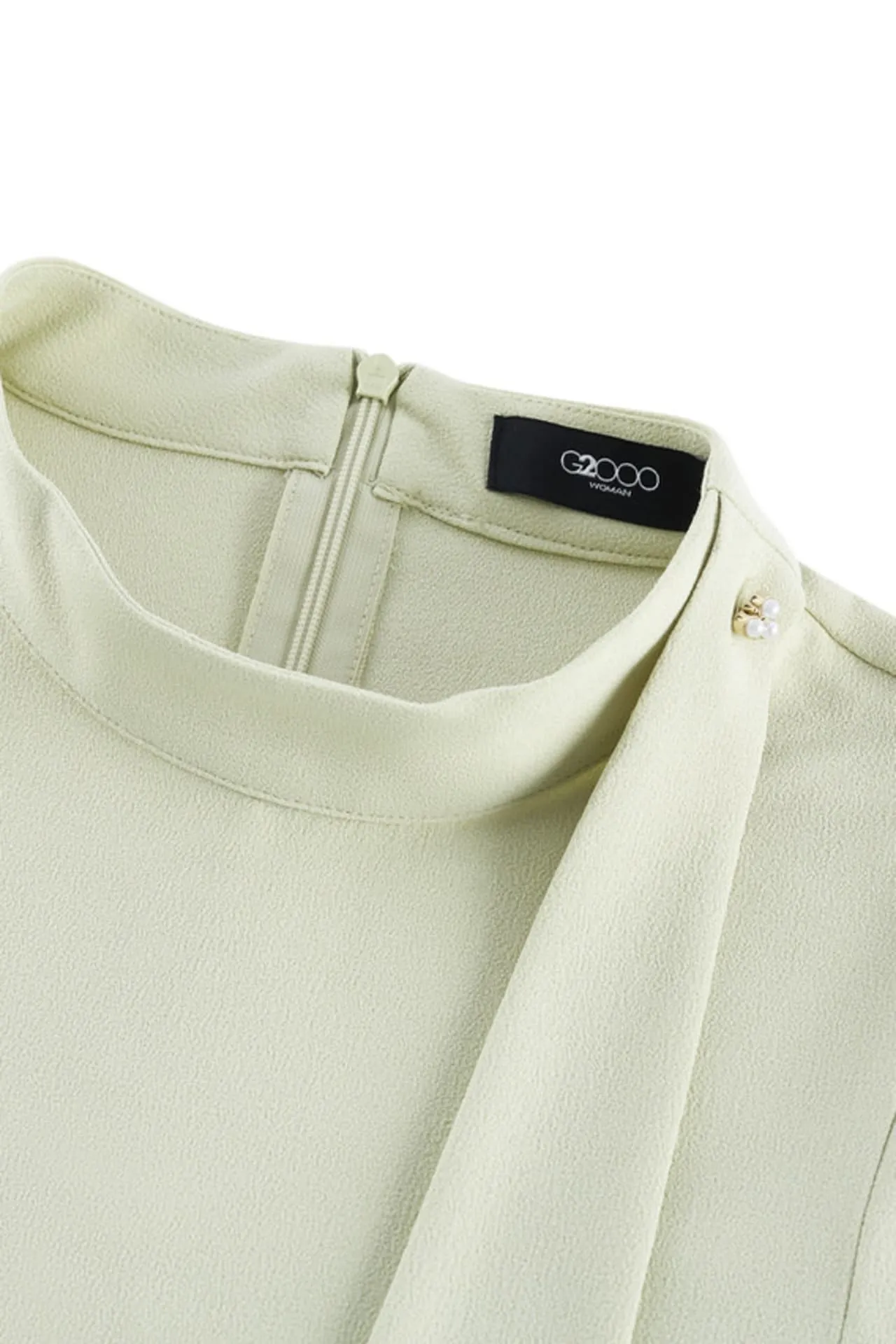 Crepe Stand Collar Blouse With Tie Detail