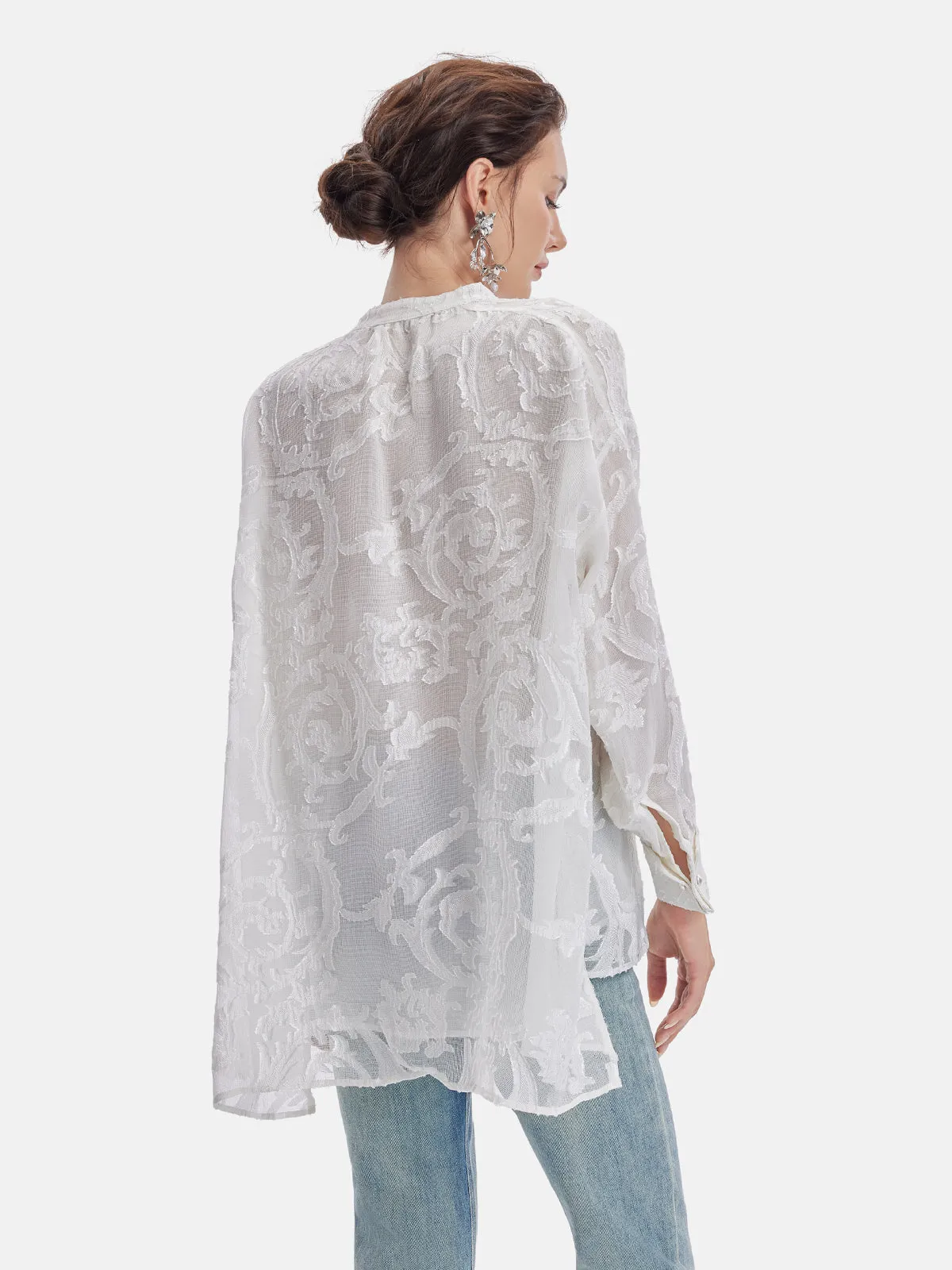 Elegant Jacquard Mulberry Silk Blouse