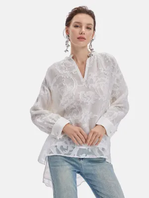 Elegant Jacquard Mulberry Silk Blouse