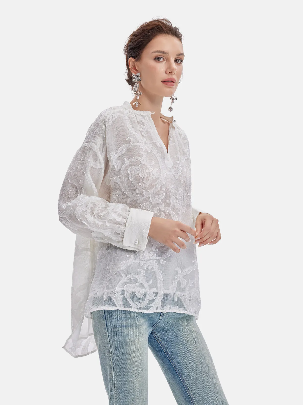 Elegant Jacquard Mulberry Silk Blouse