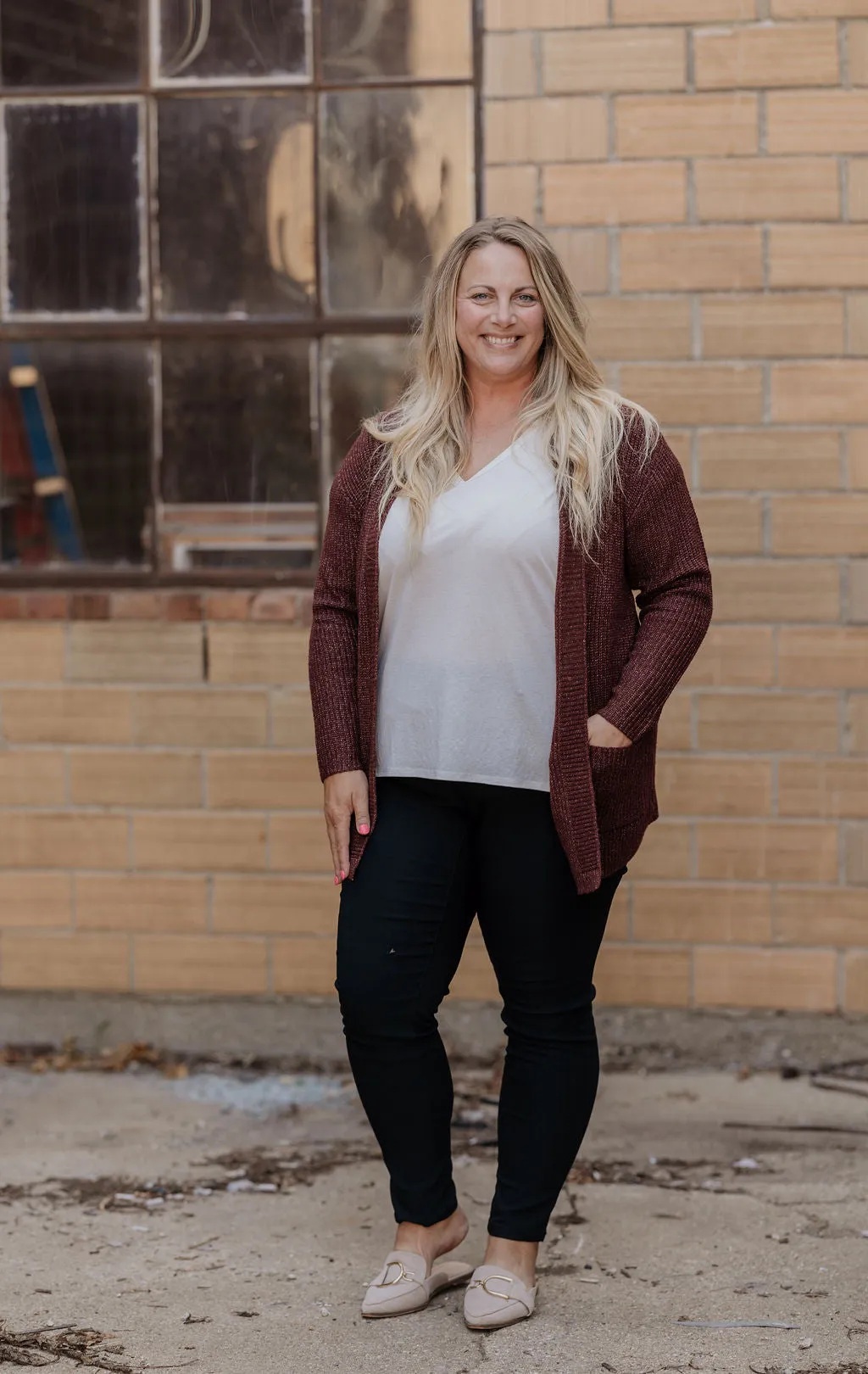 ESRA DARK BURGUNDY OPEN FRONT CARDIGAN