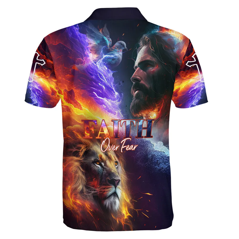 Faith Over Fear Jesus And Lion Polo Shirt - Christian Shirts & Shorts