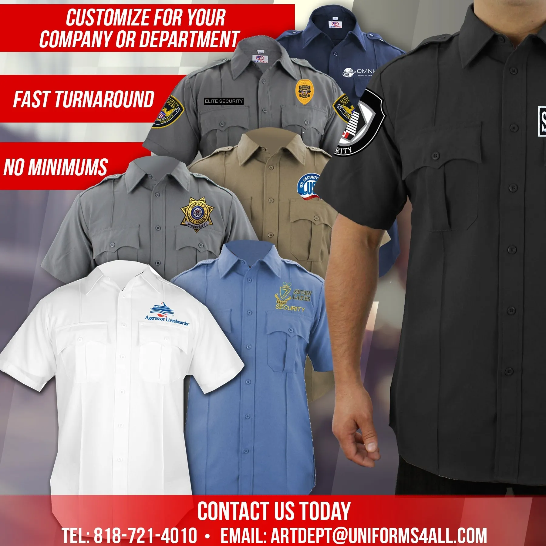 First Class 100% Polyester Short Sleeve Zippered Uniform Shirts