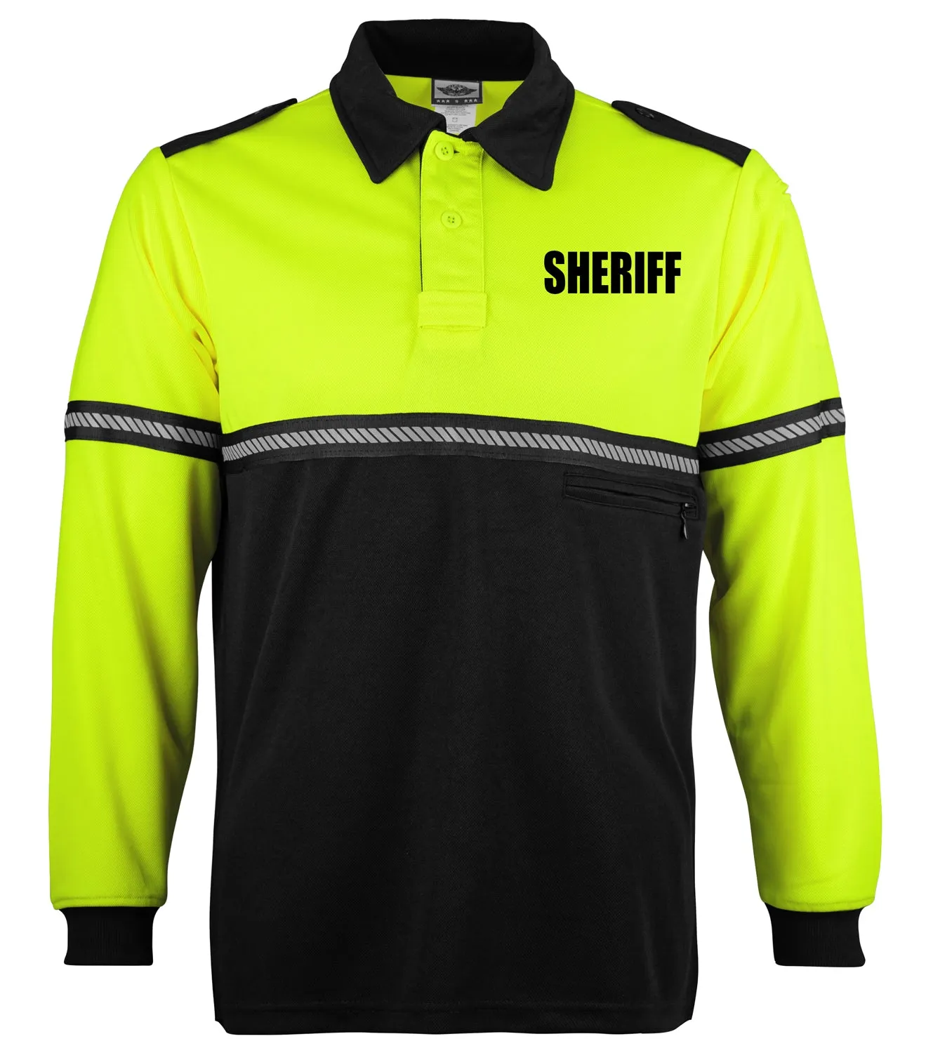 First Class Two Tone Long Sleeve Bike Patrol Shirt with Zipper Pocket and Hash Stripes with Sheriff ID