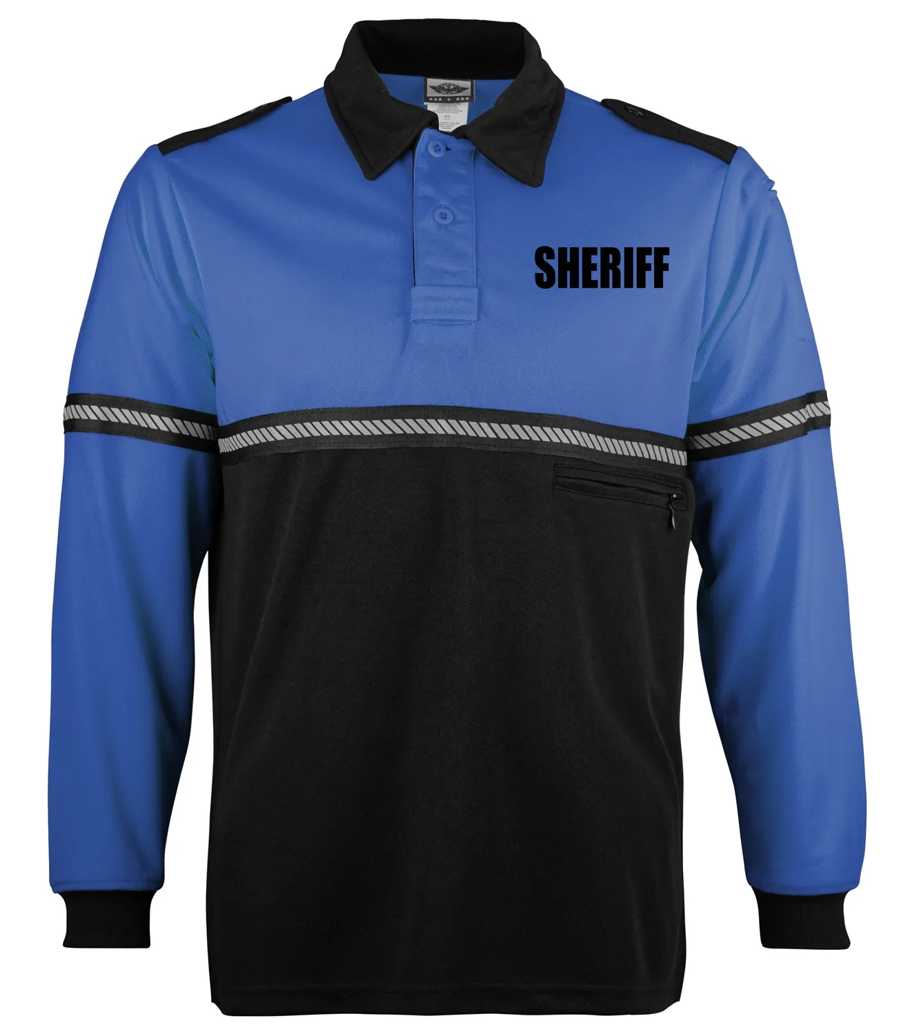 First Class Two Tone Long Sleeve Bike Patrol Shirt with Zipper Pocket and Hash Stripes with Sheriff ID