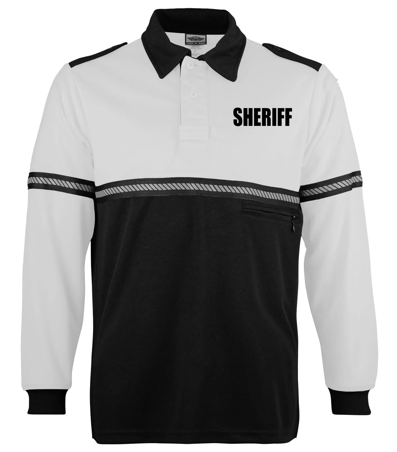 First Class Two Tone Long Sleeve Bike Patrol Shirt with Zipper Pocket and Hash Stripes with Sheriff ID