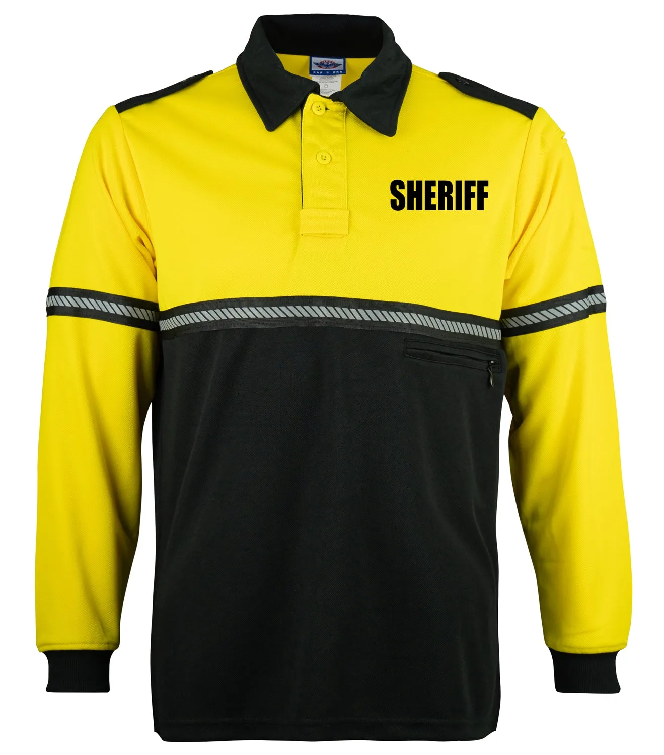 First Class Two Tone Long Sleeve Bike Patrol Shirt with Zipper Pocket and Hash Stripes with Sheriff ID