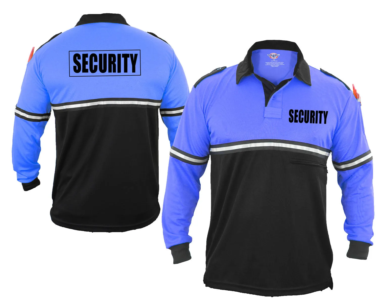 First Class Two Tone Security Long Sleeve Bike Patrol Shirt With Zipper Pocket