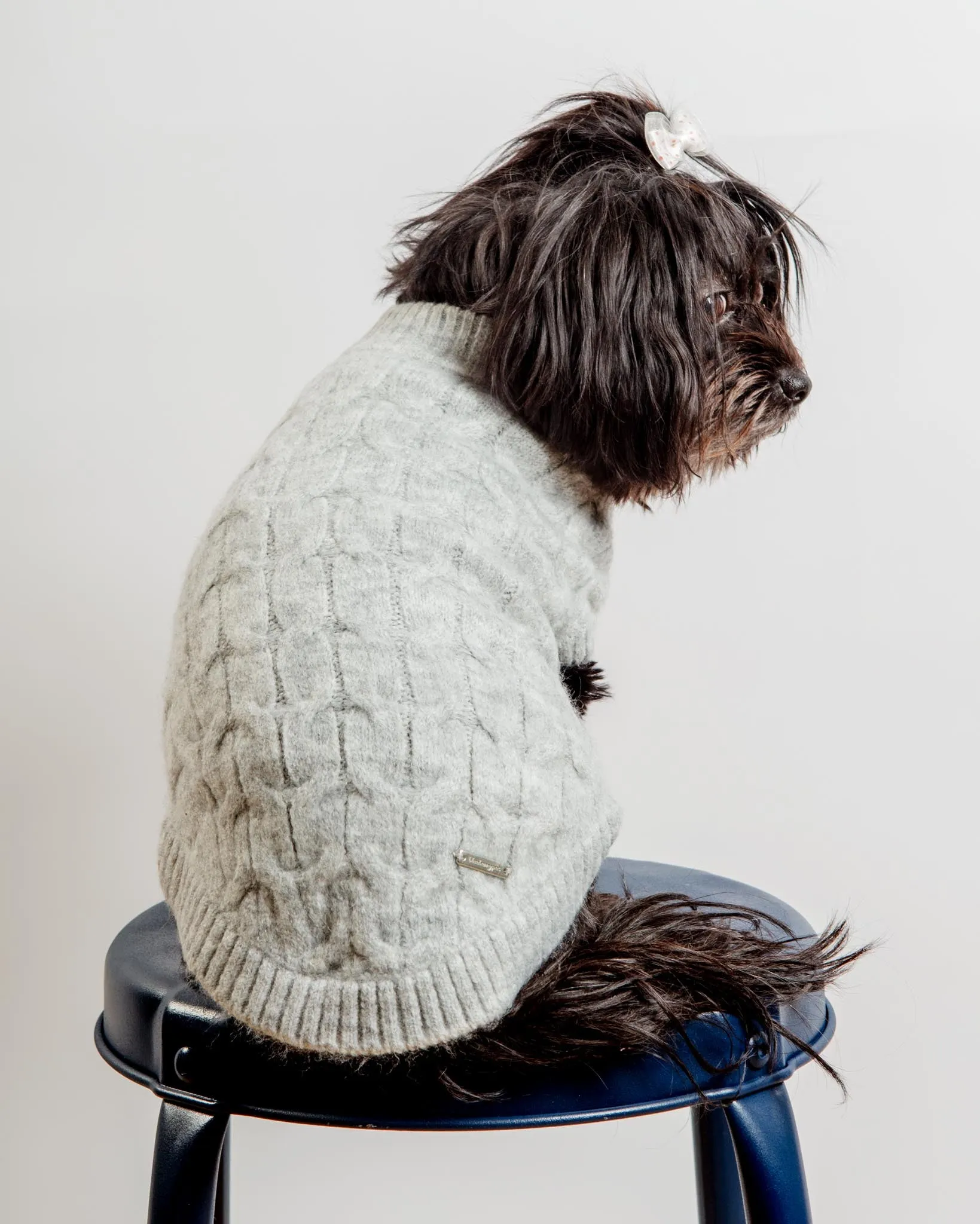 Fuzzy Knit Dog Crewneck Sweater in Heather Grey (FINAL SALE)