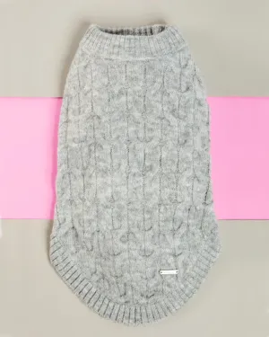 Fuzzy Knit Dog Crewneck Sweater in Heather Grey (FINAL SALE)