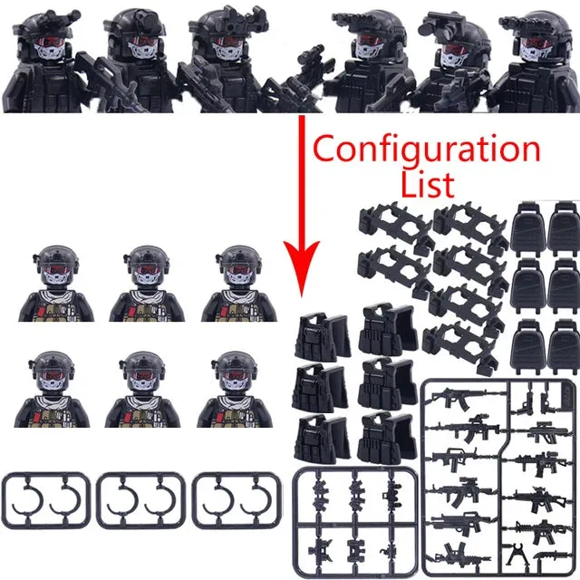 Hot Military Building Blocks Ghost Special Forces Soldiers Figure Bandits Accessories Gun Backpacks Vests Belts Weapons Kids Toy