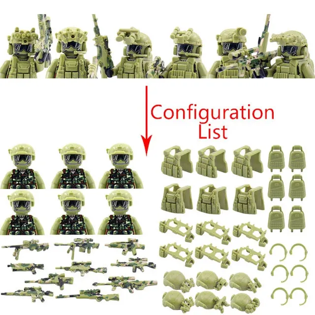 Hot Military Building Blocks Ghost Special Forces Soldiers Figure Bandits Accessories Gun Backpacks Vests Belts Weapons Kids Toy