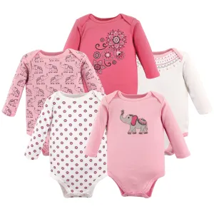 Hudson Baby Cotton Long-Sleeve Bodysuits, Boho Elephant