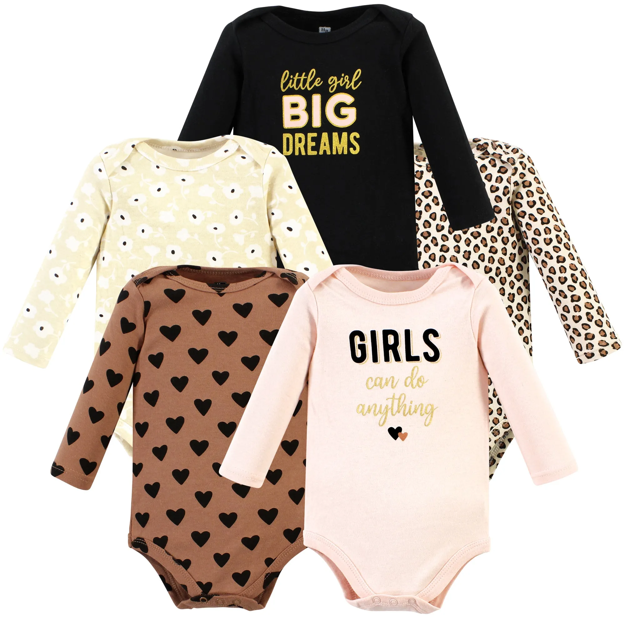 Hudson Baby Cotton Long-Sleeve Bodysuits, Cinnamon Hearts 5 Pack