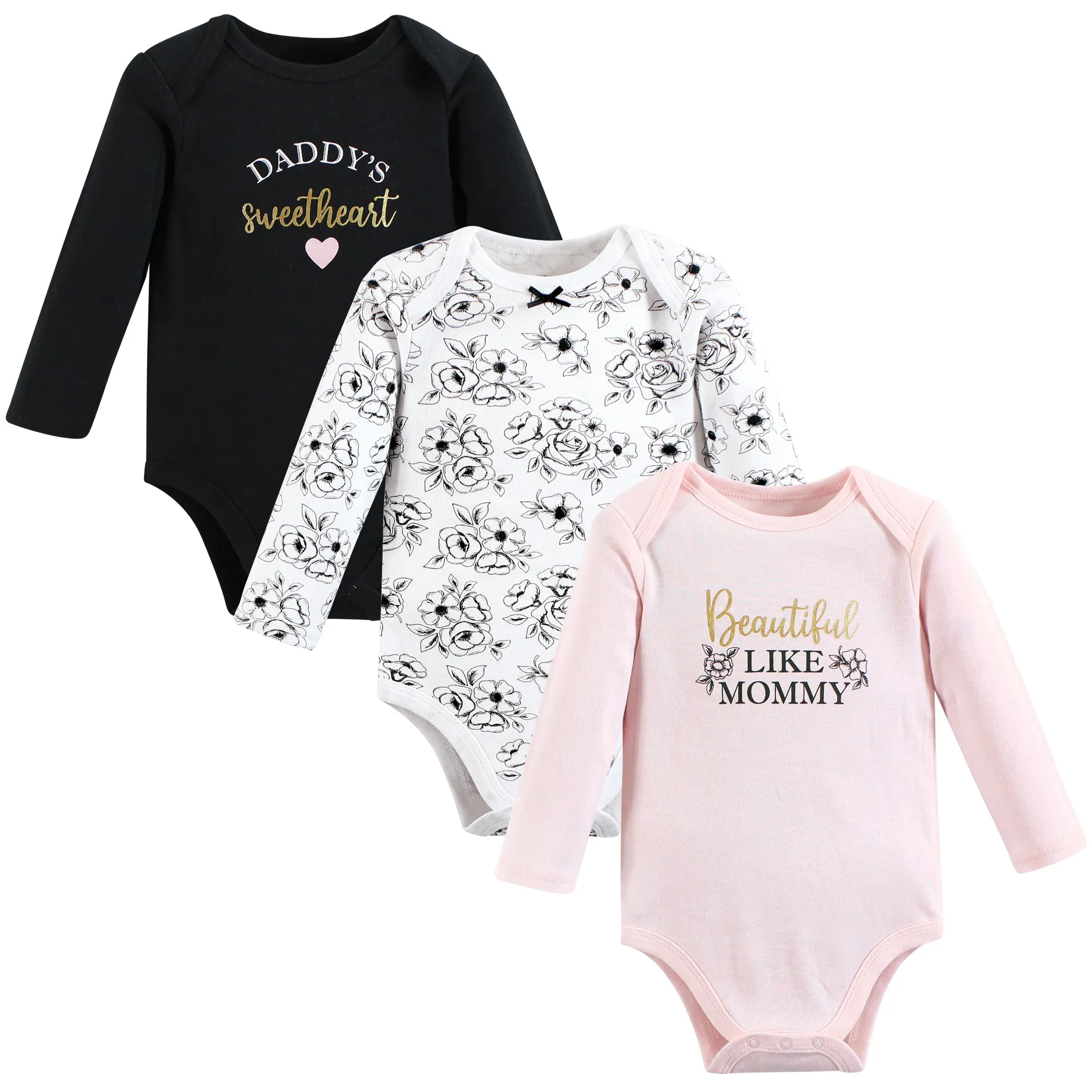 Hudson Baby Cotton Long-Sleeve Bodysuits, Mom Dad Toile