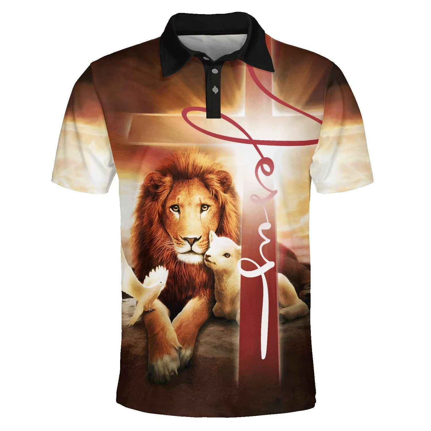 Jesus And Lion Lamb Polo Shirt - Christian Shirts & Shorts