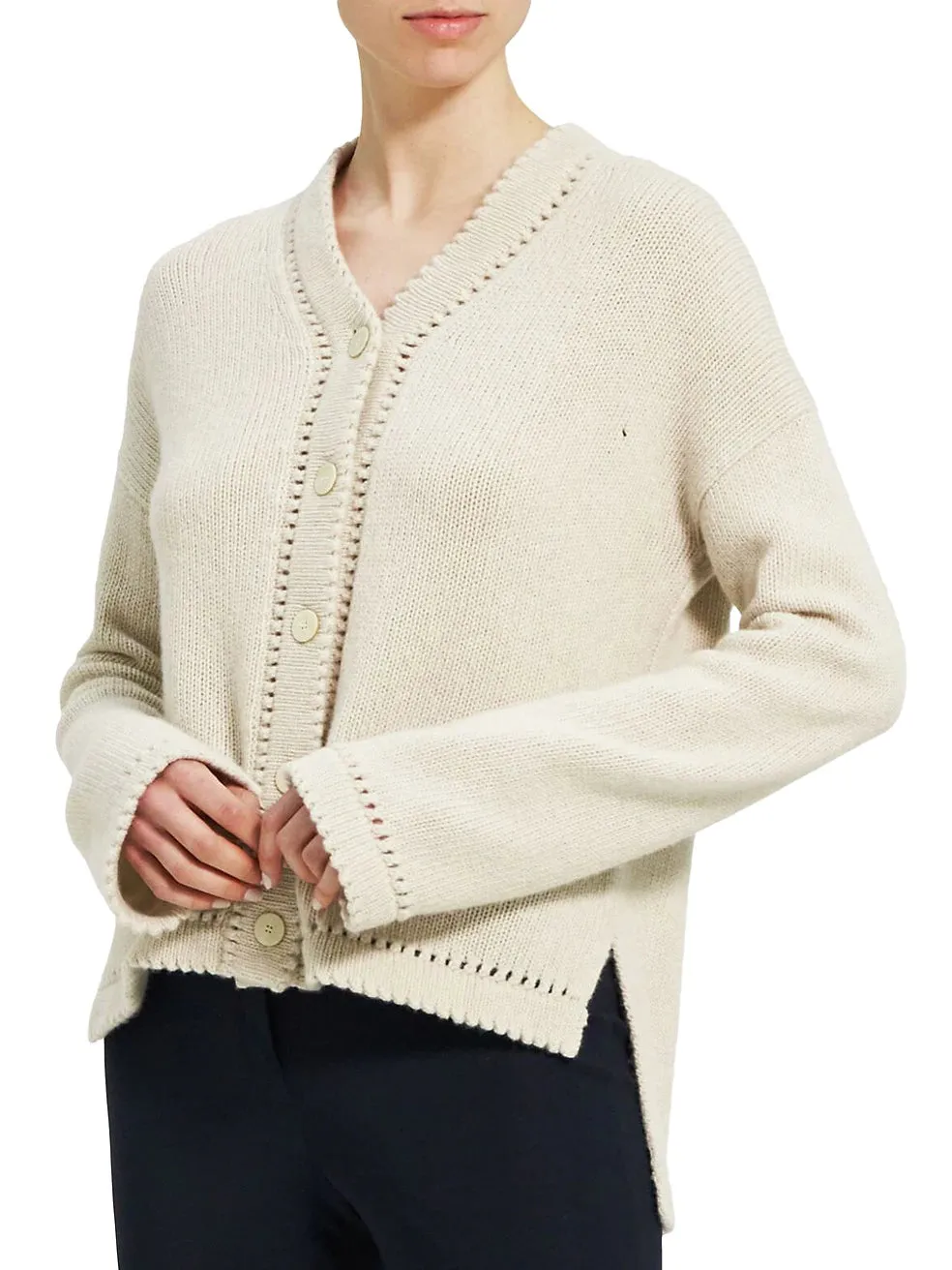 Karenia High Low Wool Cardigan - Ecru Heather