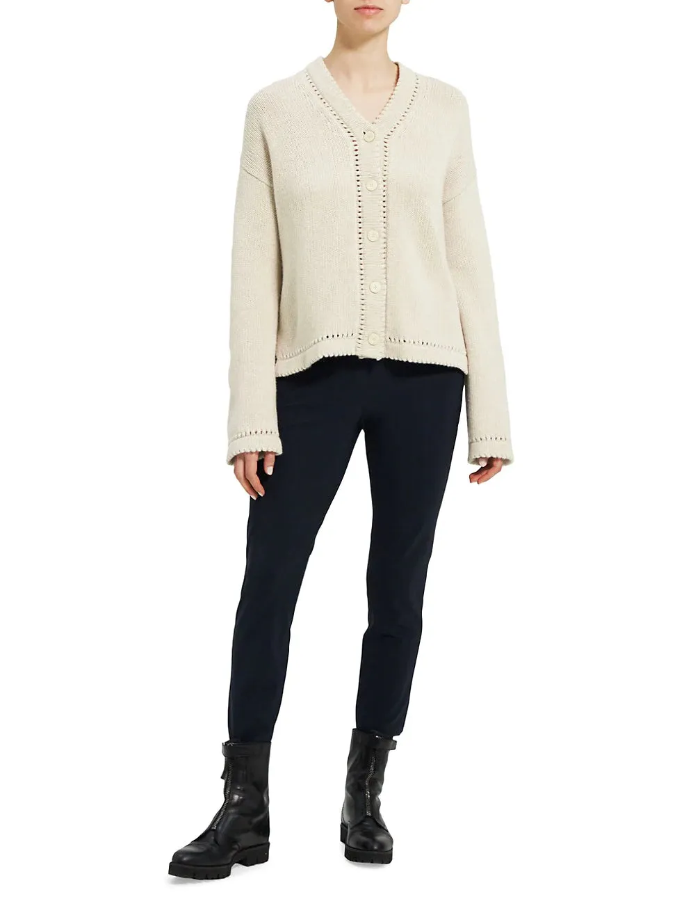 Karenia High Low Wool Cardigan - Ecru Heather