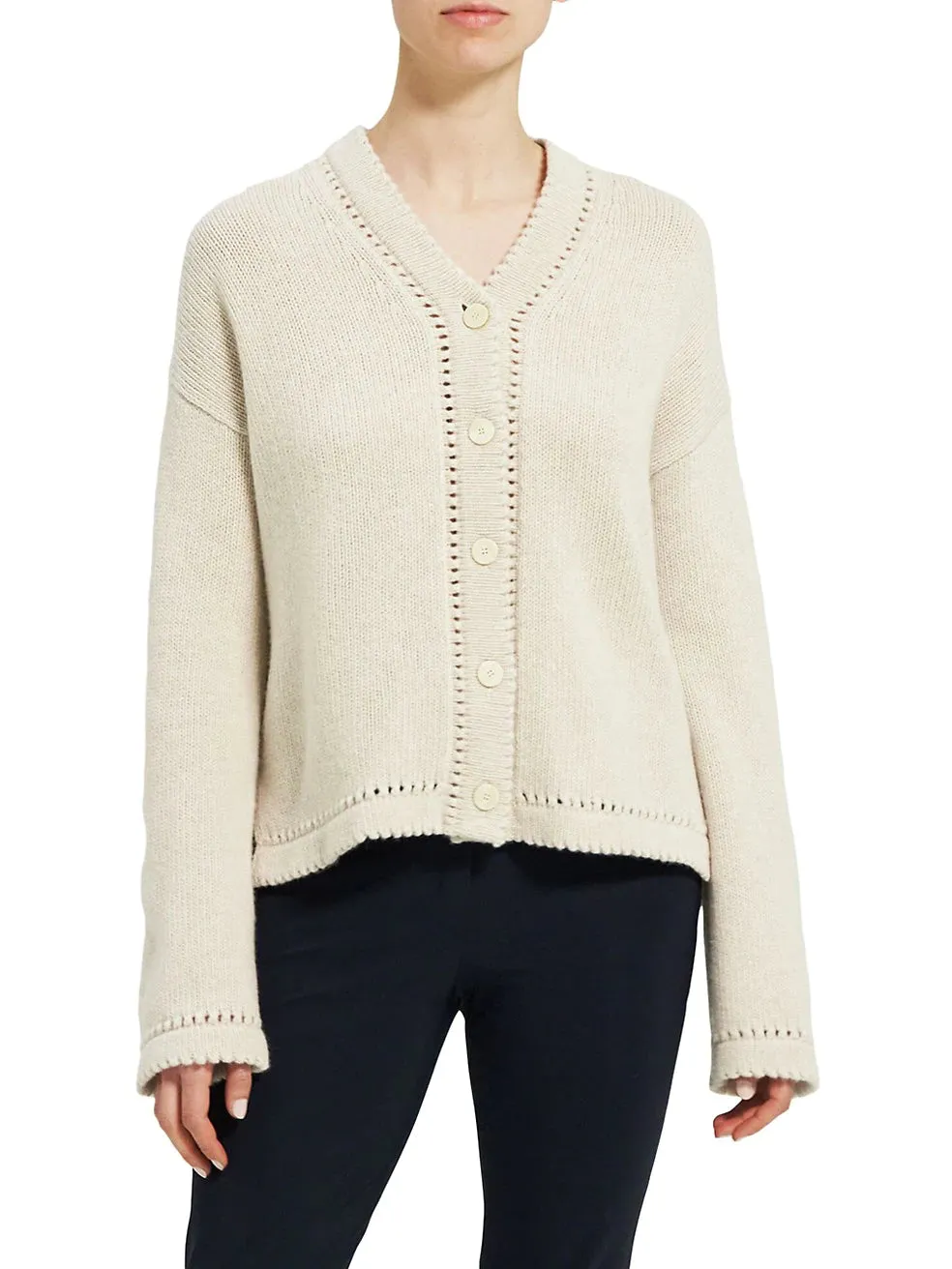 Karenia High Low Wool Cardigan - Ecru Heather