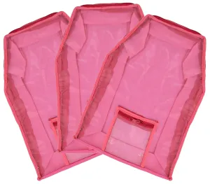 Kuber Industries 3 Piece Non Woven Blouse Cover with Front Transparent Window with Attached Pocket Set (Pink) (CTKTC45248)