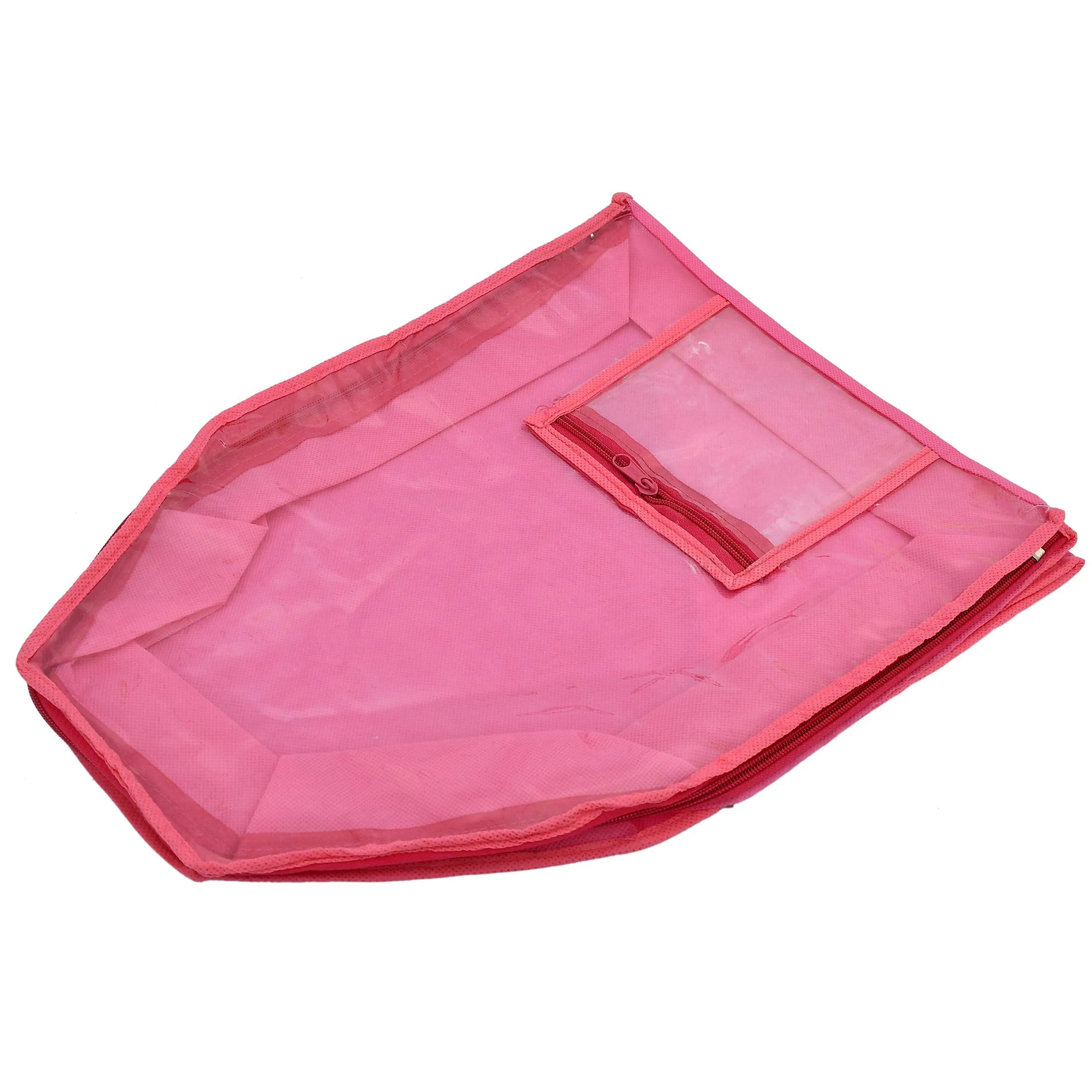 Kuber Industries 3 Piece Non Woven Blouse Cover with Front Transparent Window with Attached Pocket Set (Pink) (CTKTC45248)