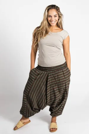 Low Crotch Pants - Striped Green