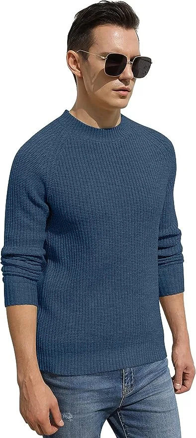 Men's Crewneck Casual Sweater Structured Knit Pullover - Blue