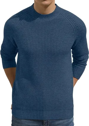 Men's Crewneck Casual Sweater Structured Knit Pullover - Blue