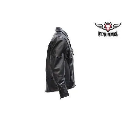 MEN'S MOTORCYCLE COW HIDE LEATHER JACKET WITH PISTOL PETE GUN POCKET WITH BRAID