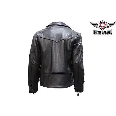 MEN'S MOTORCYCLE COW HIDE LEATHER JACKET WITH PISTOL PETE GUN POCKET WITH BRAID