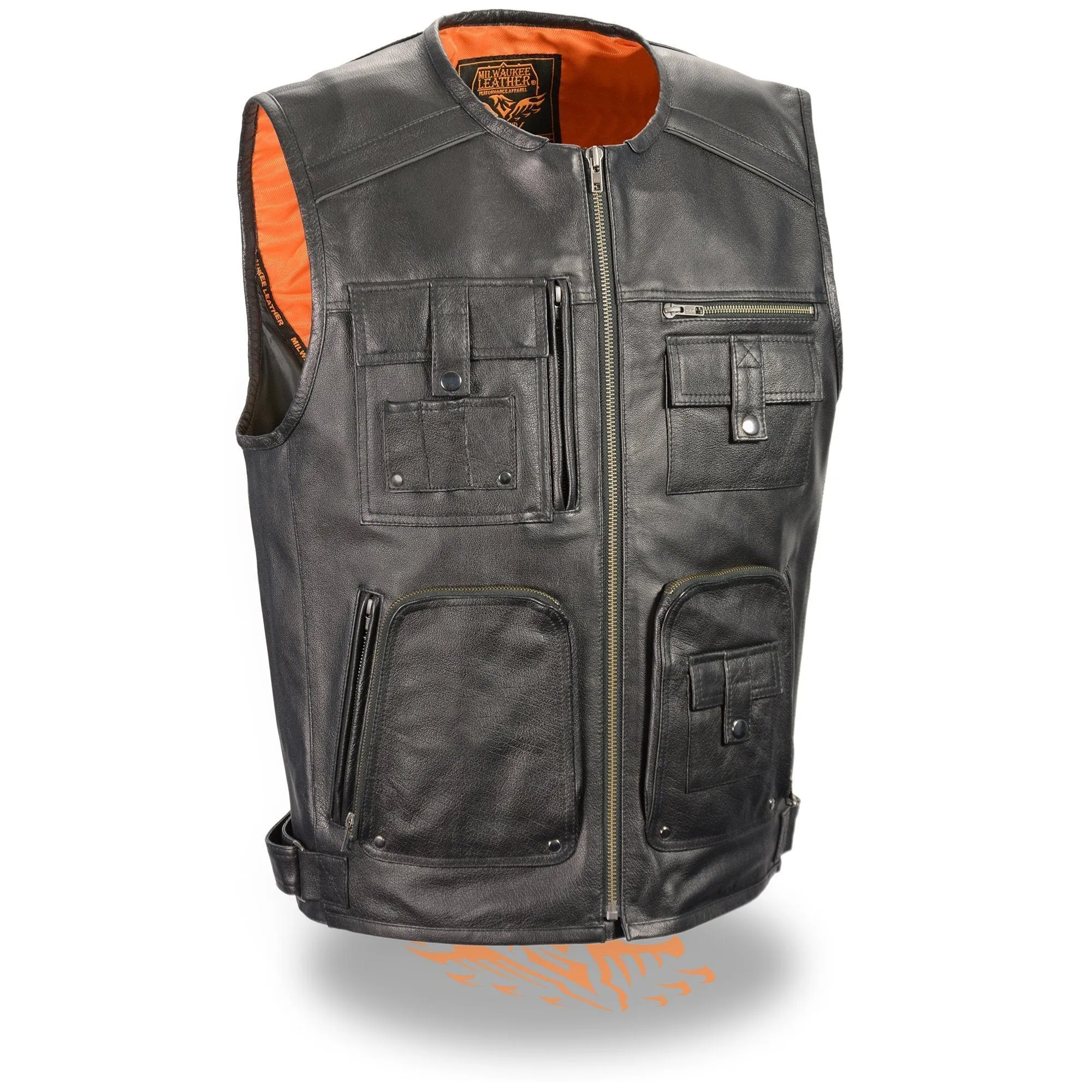 Milwaukee Leather MLM3580 Men's Black ‘Super Utility-Multi Pocket Vest’ Motorcycle Biker Leather Vest