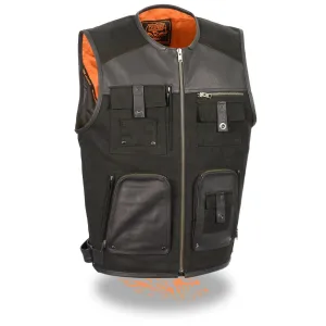 Milwaukee Performance Textile-MPM3310 Men's Black Leather & Canvas Zipper Front Super Utility Multi Pocket Vest