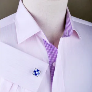 Pink Lavender Stripe Formal Business Dress Shirt Luxury Gingham Check Fashion