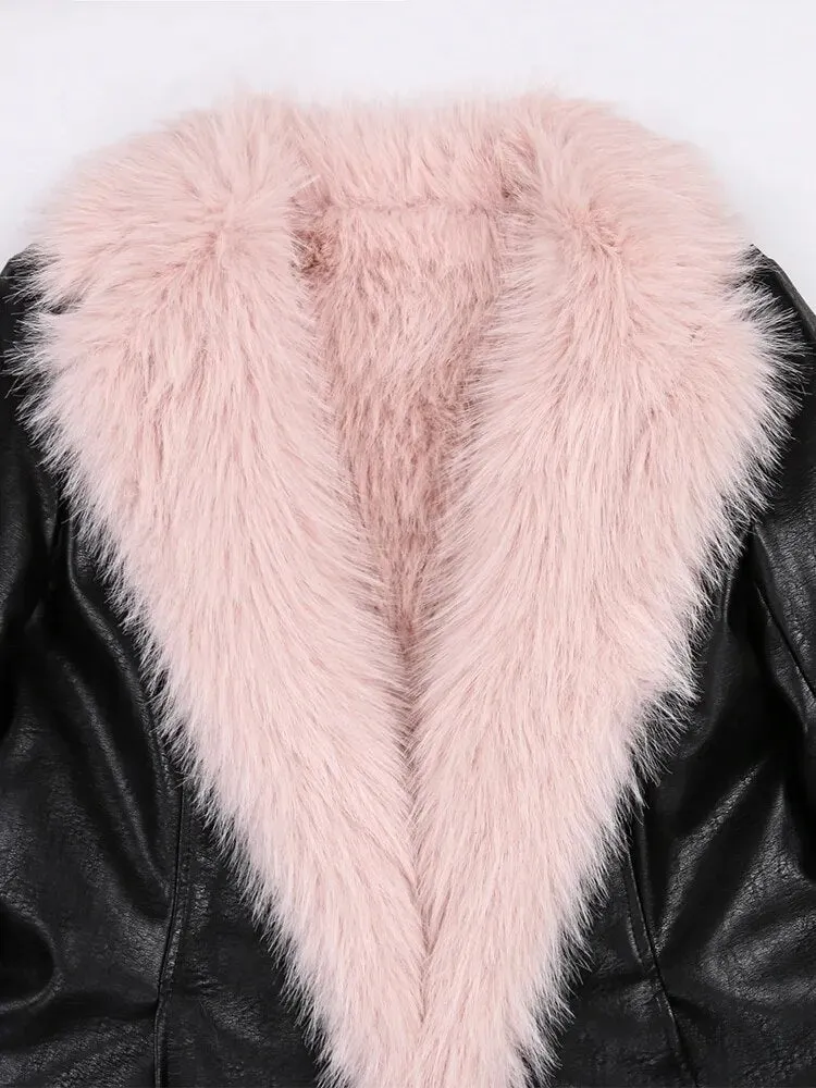 Pre Order:  Black Pink Faux Fur Winter Coat