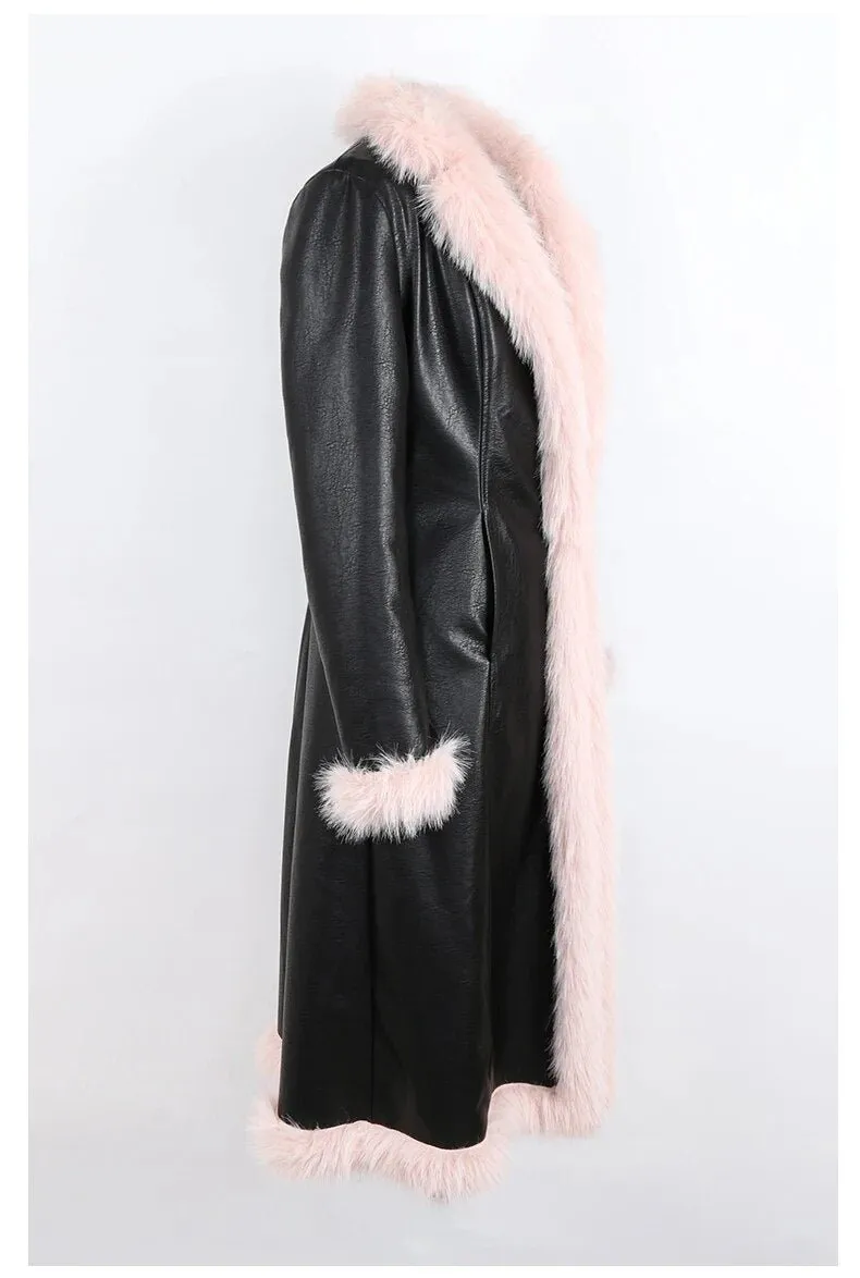 Pre Order:  Black Pink Faux Fur Winter Coat