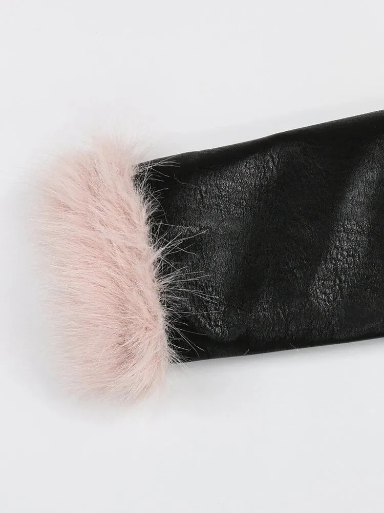 Pre Order:  Black Pink Faux Fur Winter Coat