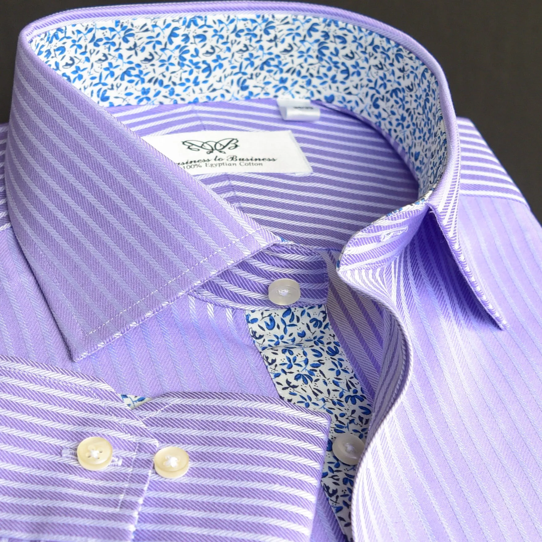 Purple Herringbone Twill Herringbone Formal Business Dress Shirt Striped Luxury Fashion